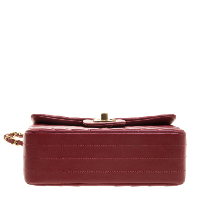 Dark Red Chevron Leather New Mini Classic Flap Bag