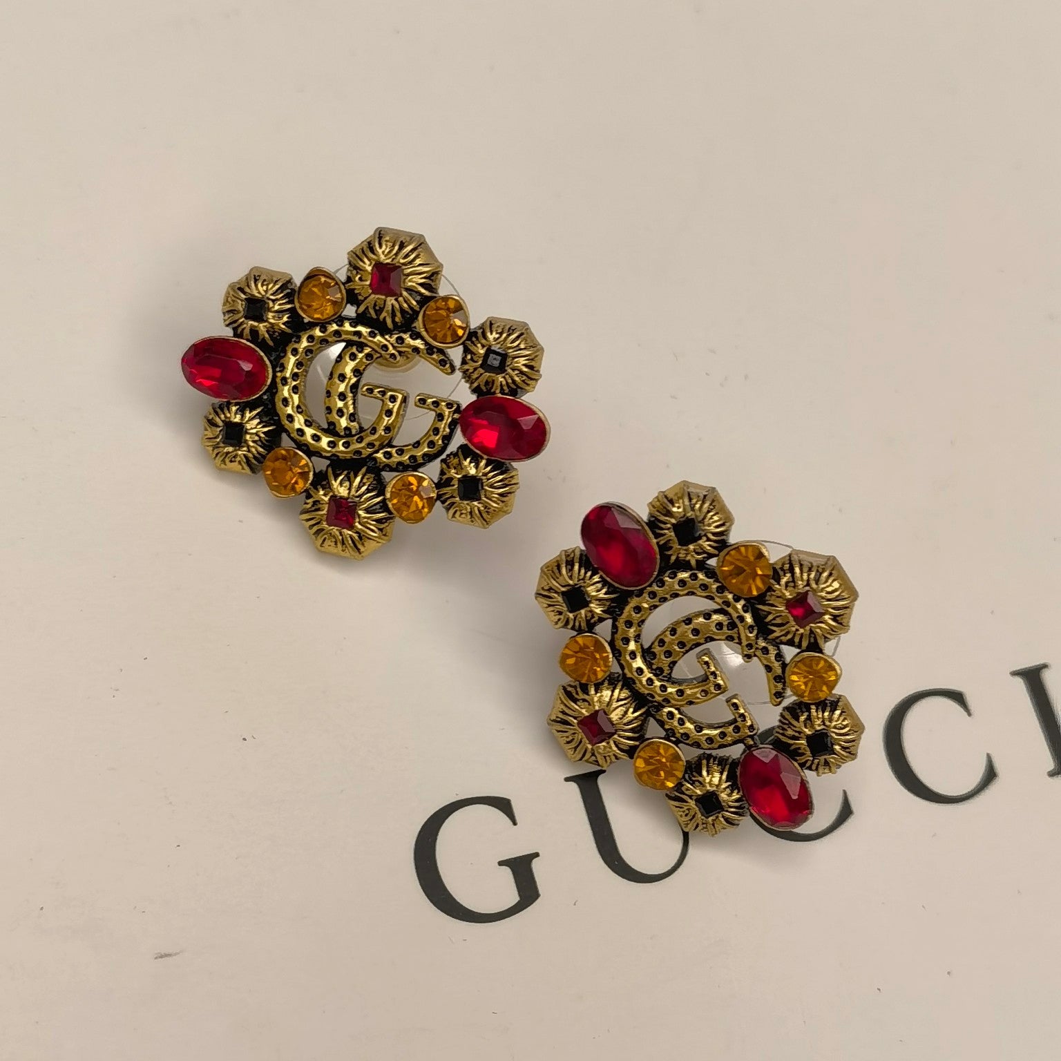 Vintage Colored Gemstones Letter Stud Earrings