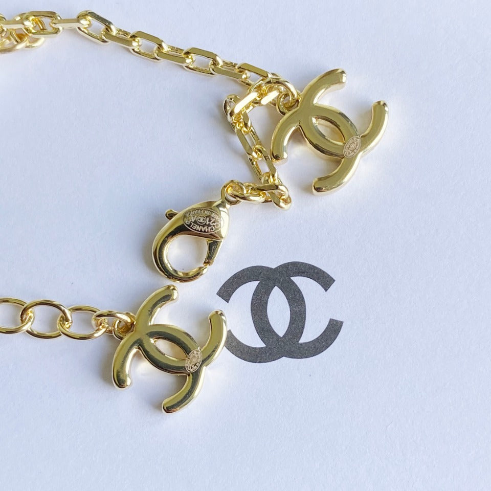 Gold Logo Pearl Charm Bracelet