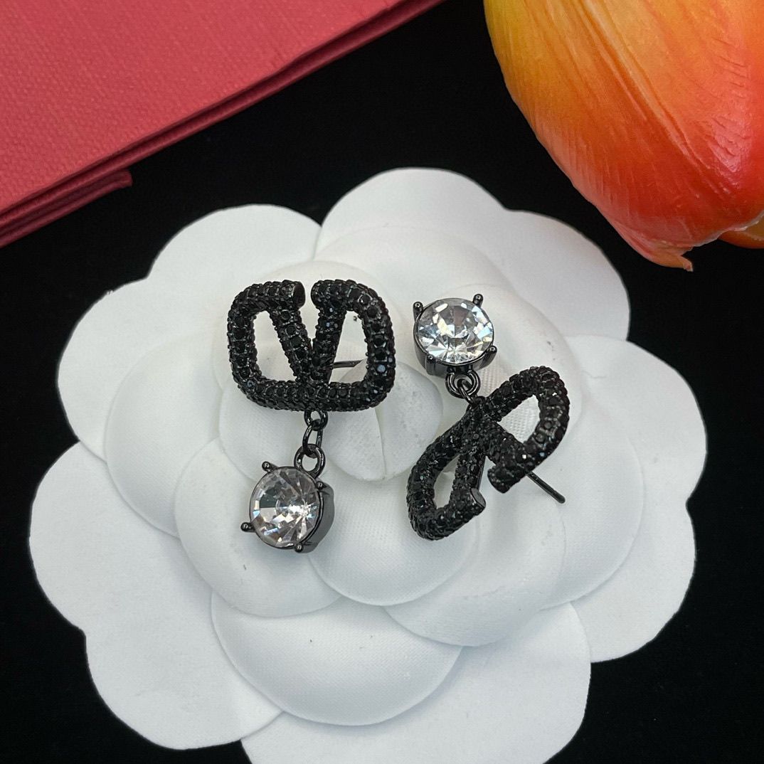 Full Diamond V Letter Earrings