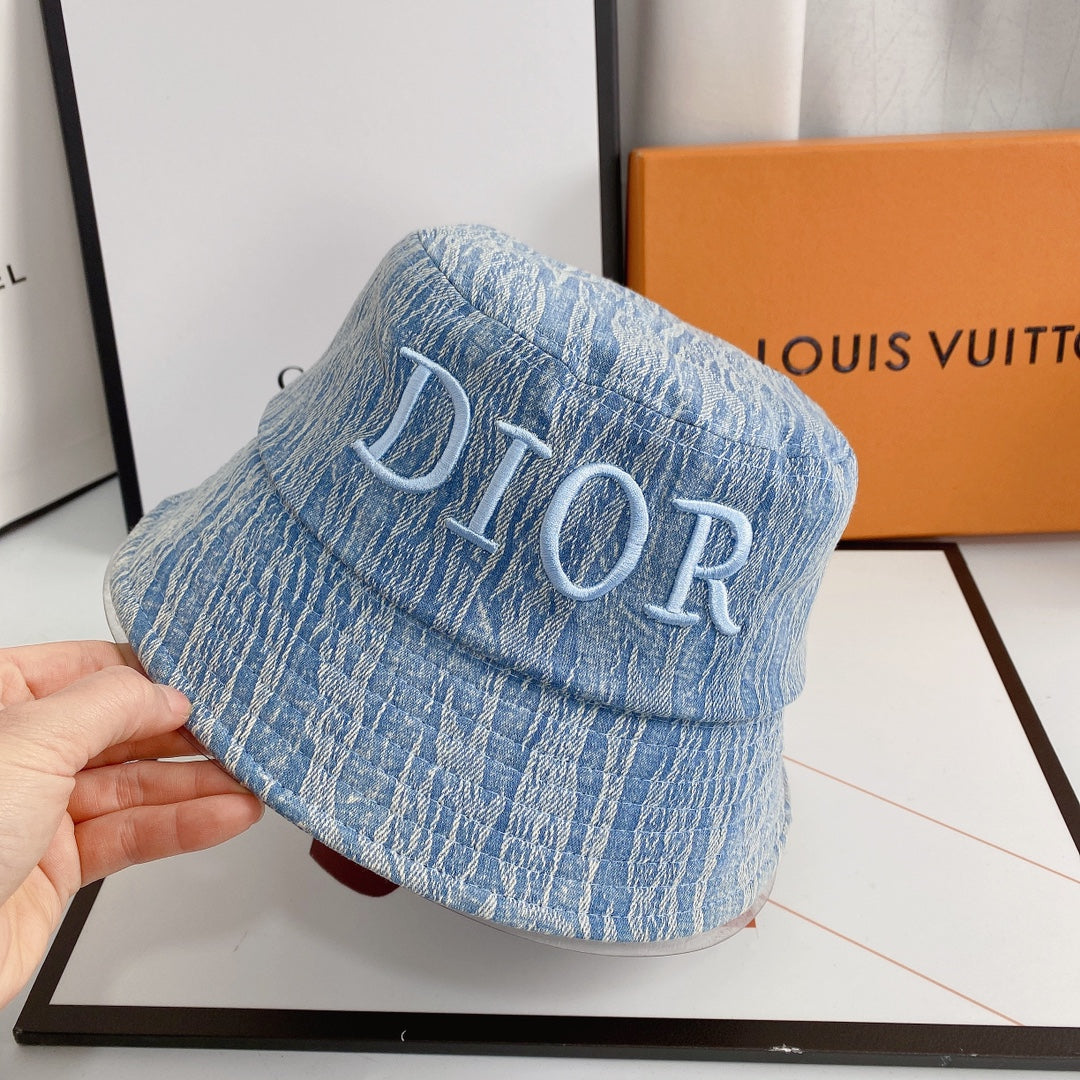 Letter Embroidered Denim Bucket Hat