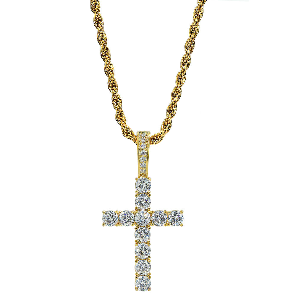 Micro Paved Zircon Hip Hop Anka Key Cross Hip Hop Pendant Necklace