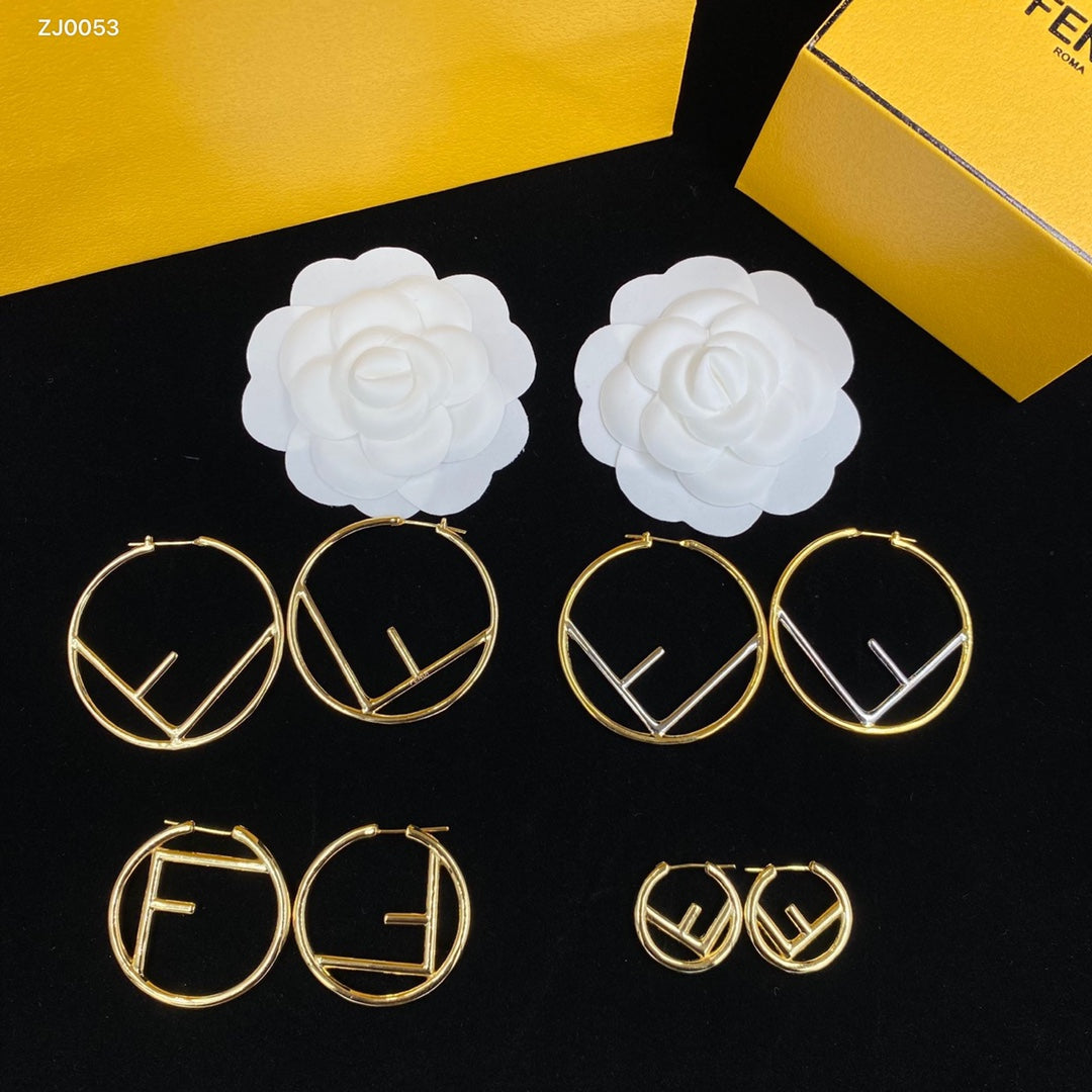 3 Sizes of F Hoop Golden Earrings