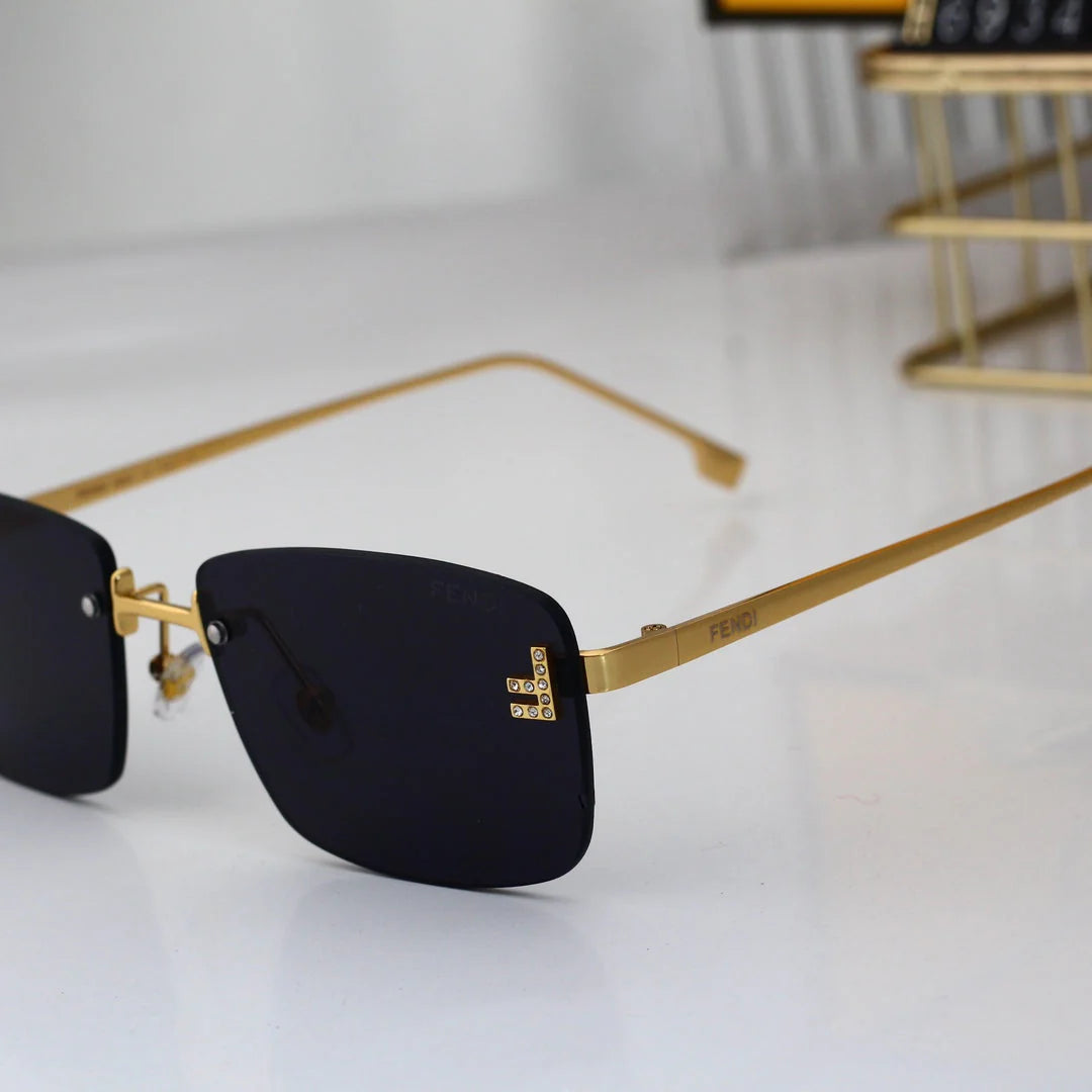 Diamond-studded square frameless sunglasses