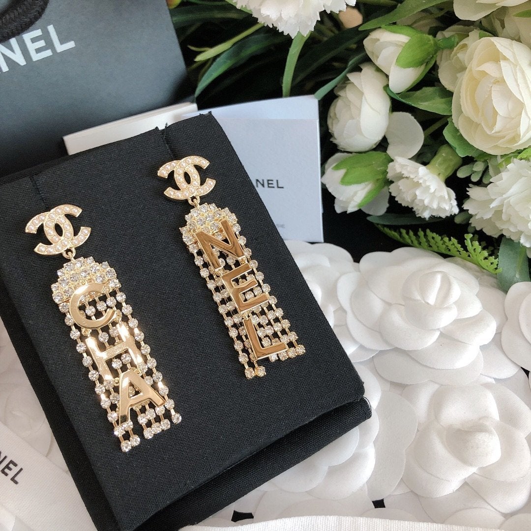 Luxury Letter Tassel Rhinestone Earrings