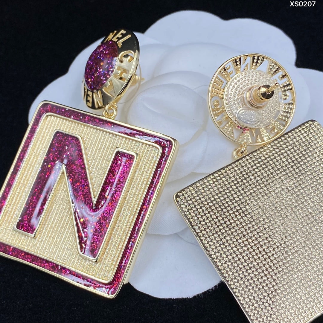 Fashion Square Alphabet Pendant Earrings