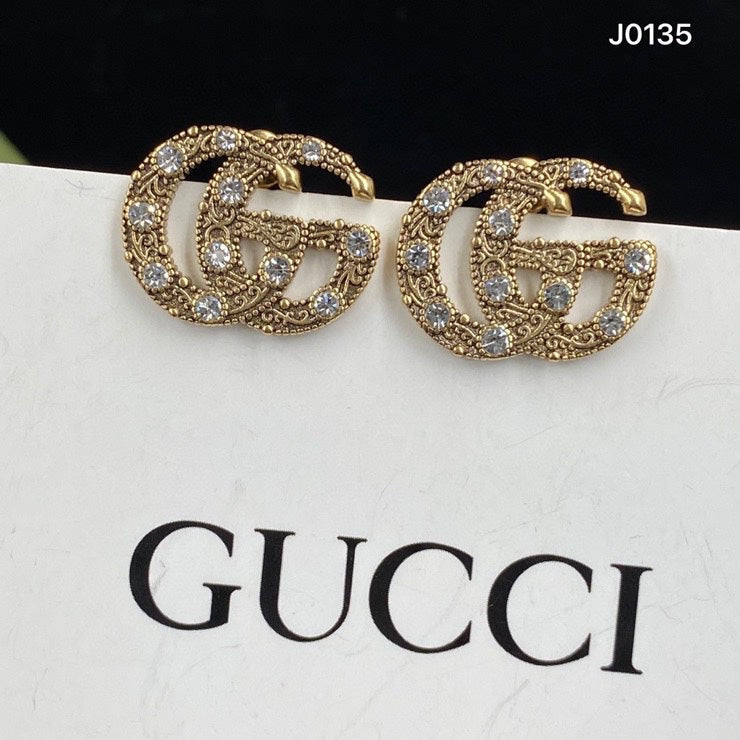 Fashion Embossed Rhinestone Double G Stud Earrings