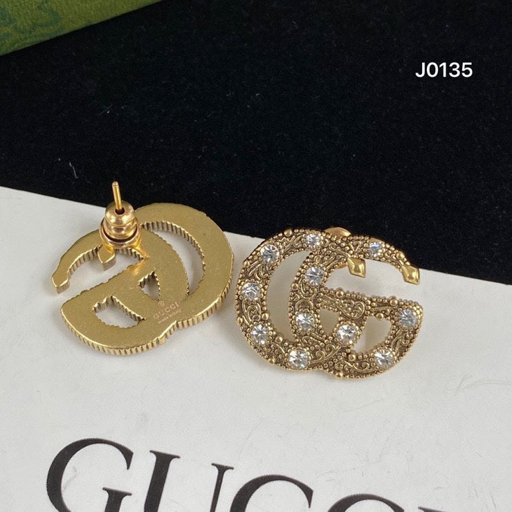 Fashion Embossed Rhinestone Double G Stud Earrings