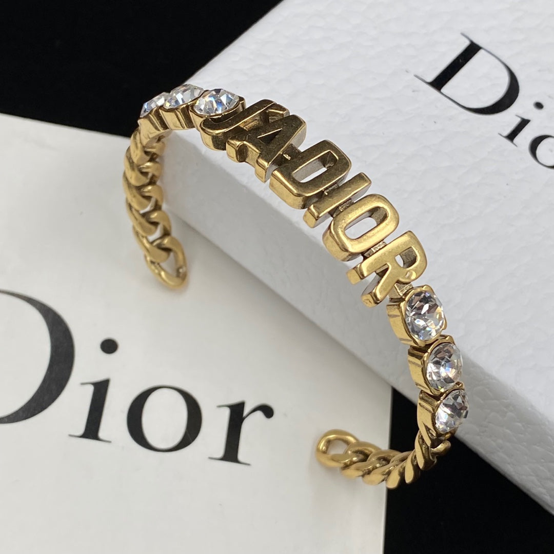 Vintage CD Rhinestone Letter Hollow Bracelet