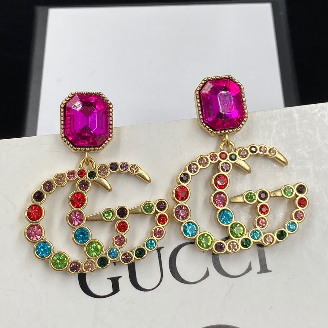 Fashion Double G Colored Diamond Pendant Earrings