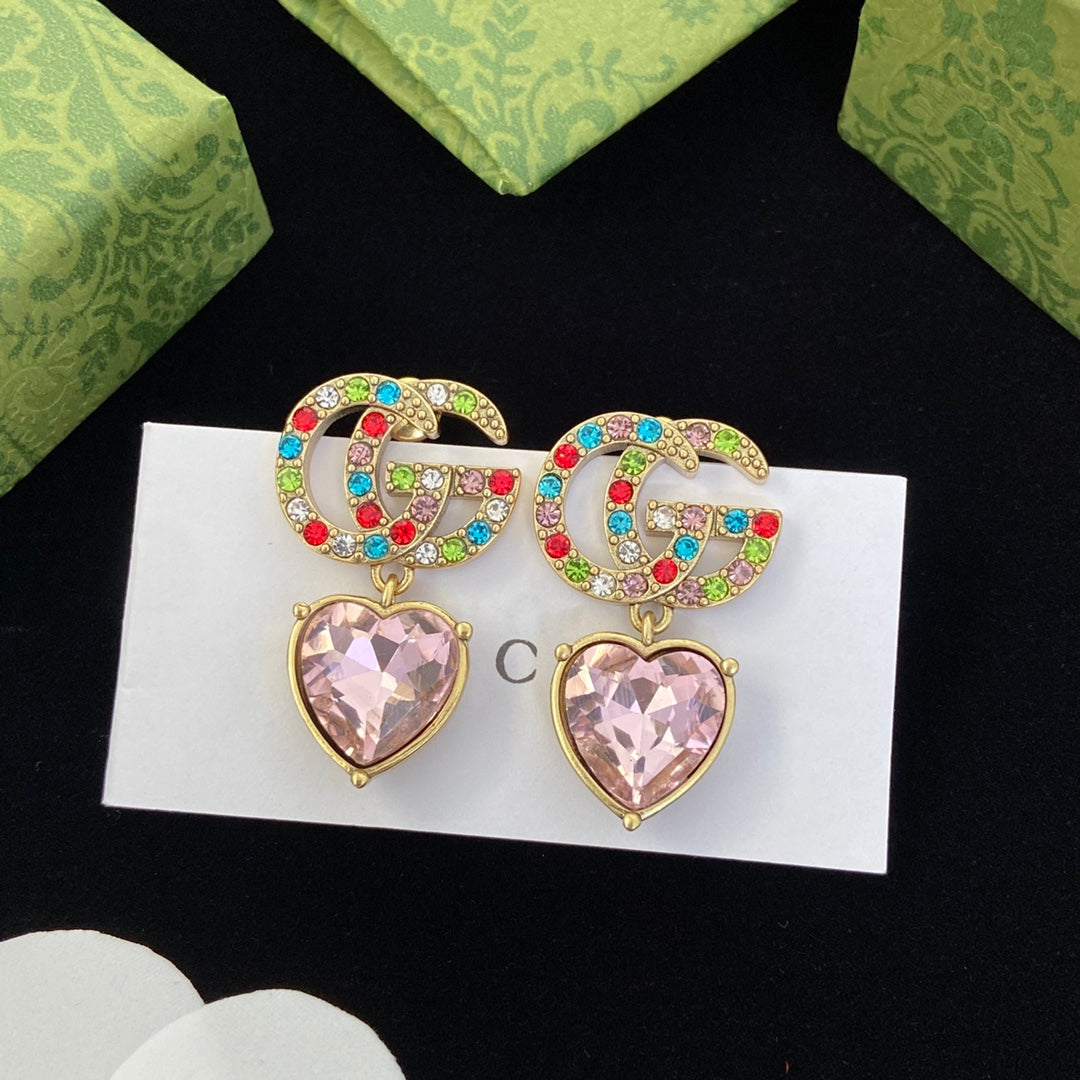 Fashion Double G Heart rhinestone earrings