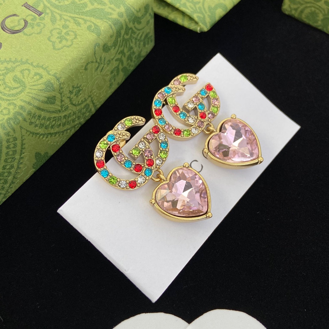 Fashion Double G Heart rhinestone earrings