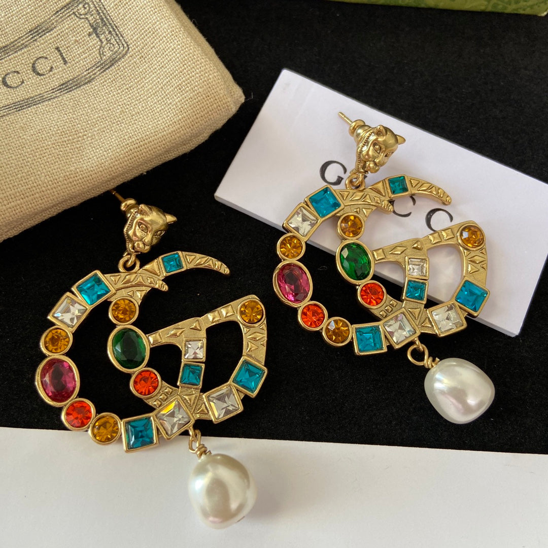 Fashion Double G Pendant Pearl Earrings