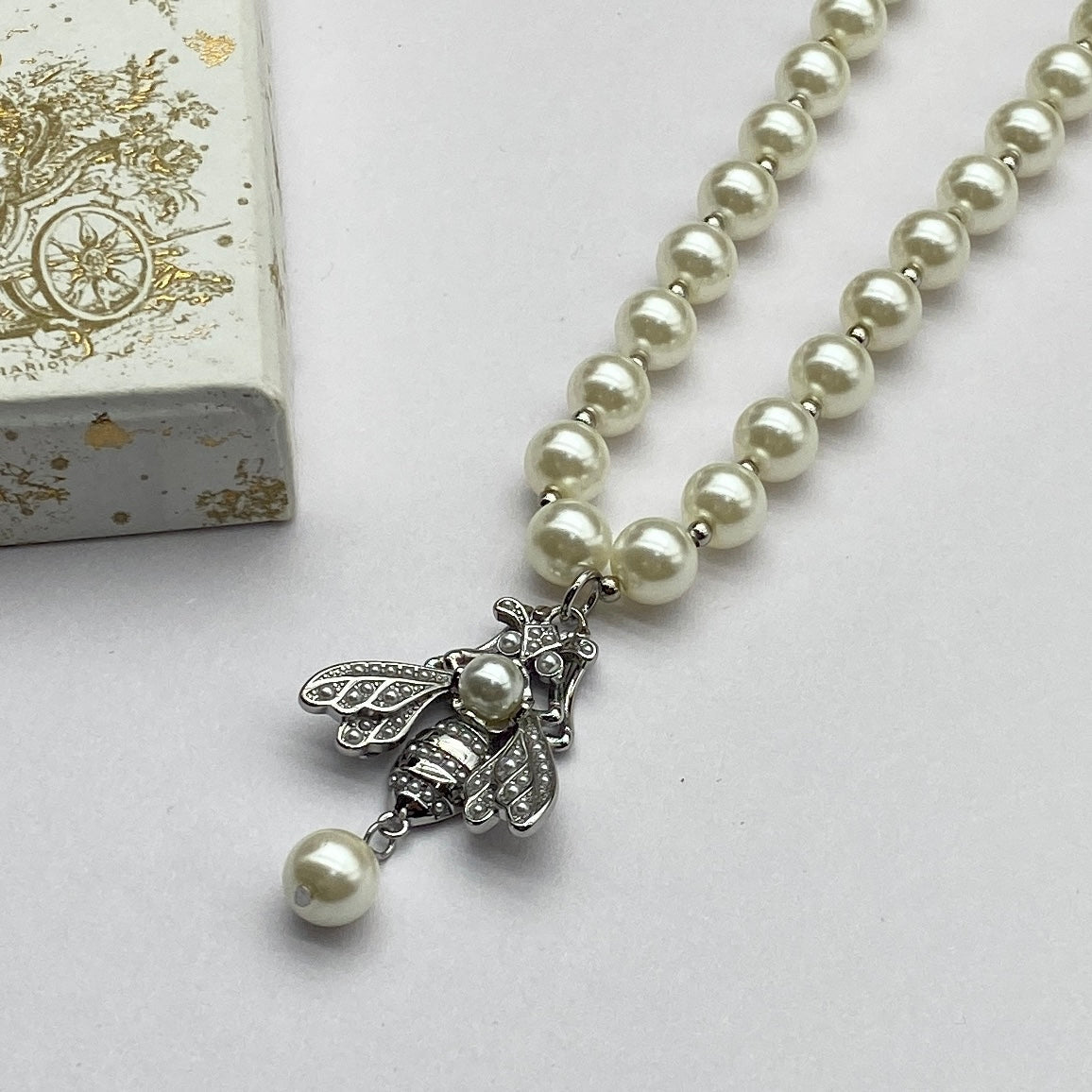 CD Pearl Bee Pendant Necklace