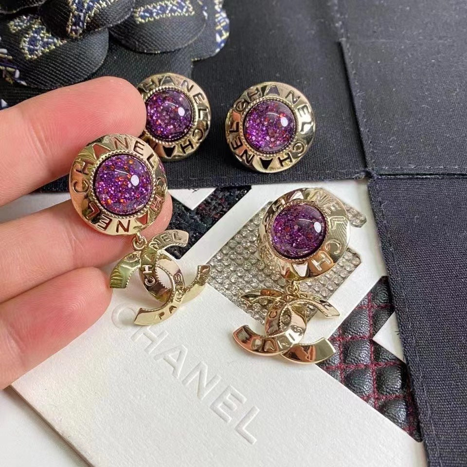 Fashion CC Round Rhinestone Dangle Earrings