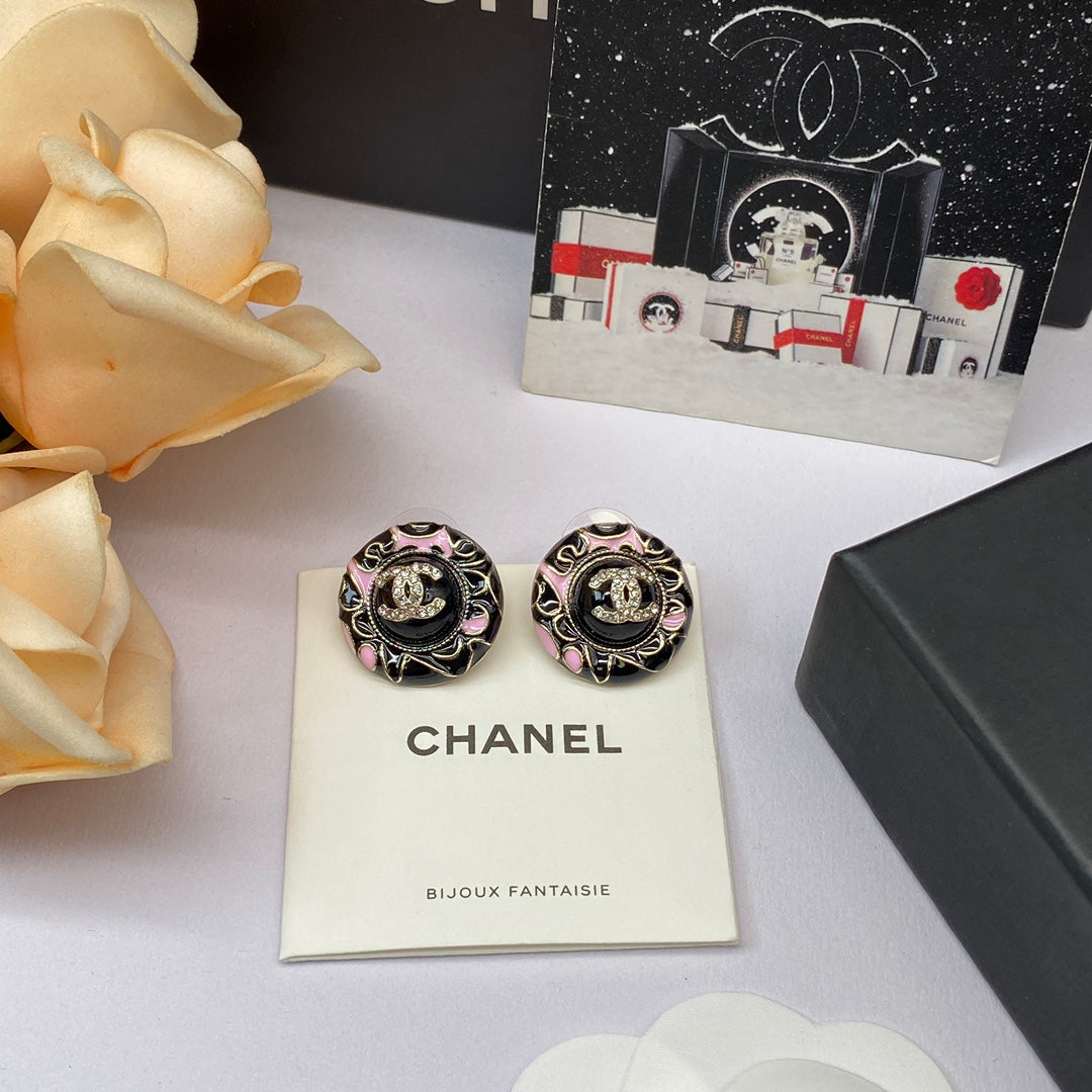 Fashion double C rhinestone graffiti earrings