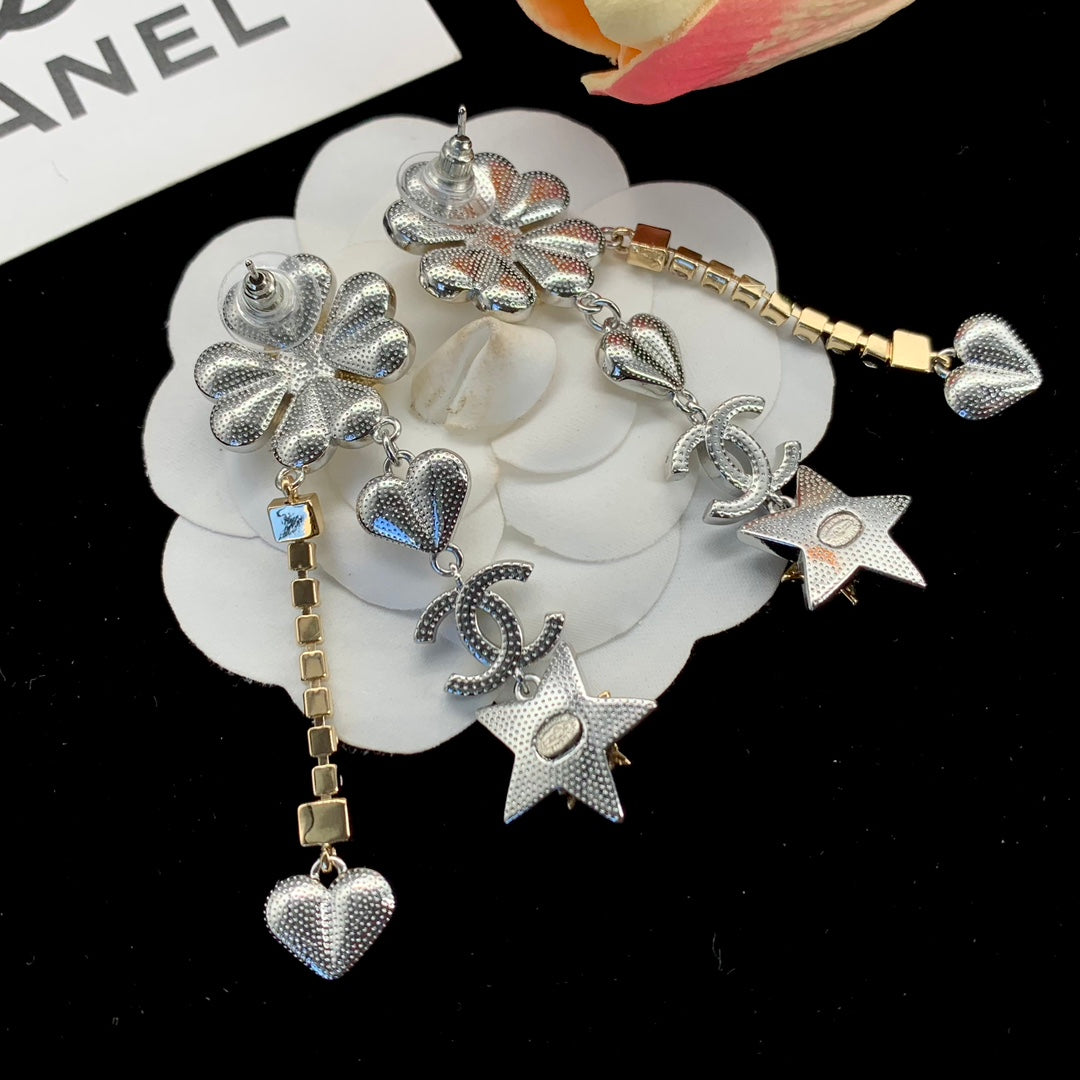 Fashion CC Rhinestone Star Heart Dangle Earrings