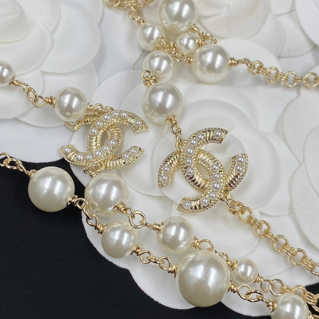 Fashion CC Pearl Rhinestone Charm Necklace