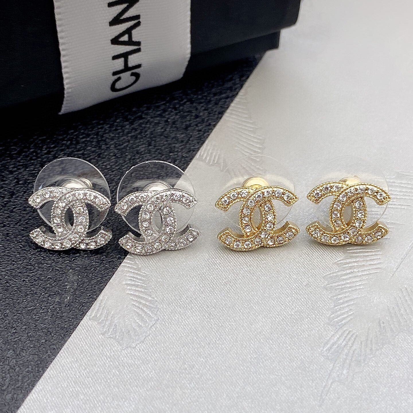 Double C Full Diamond Stud Earrings