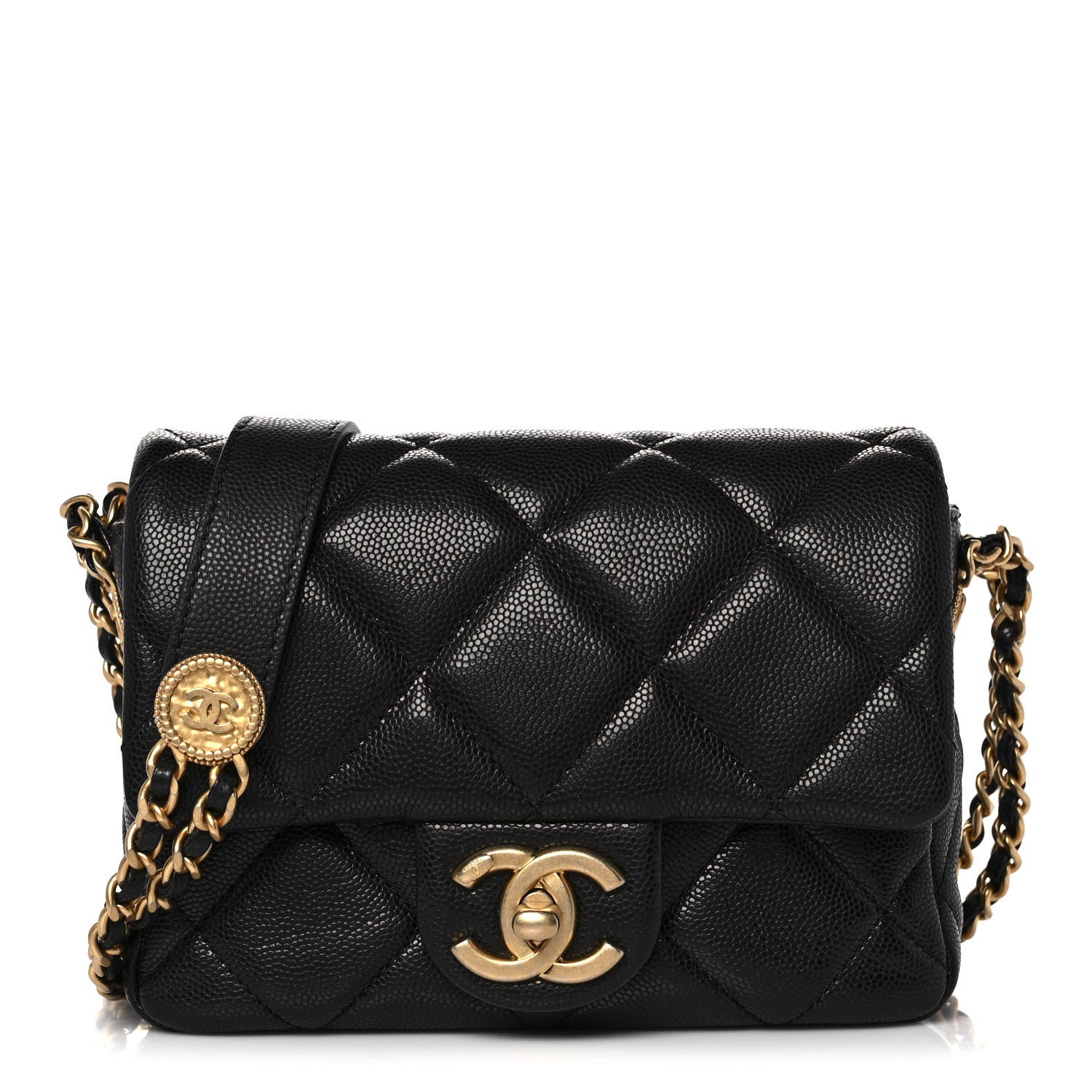 CC Caviar Quilted Mini Twist Your Buttons Flap Black