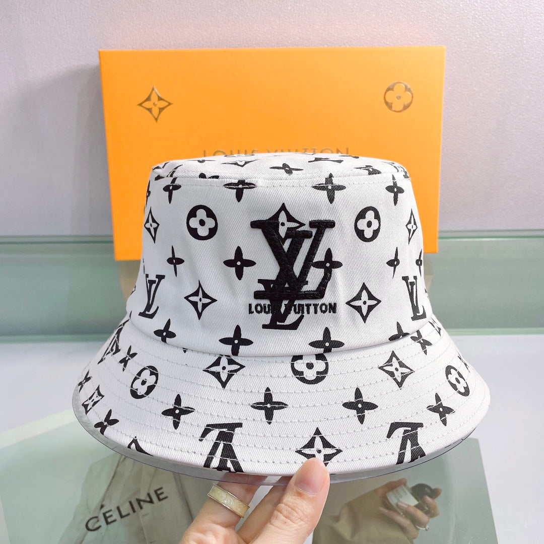 Monogram Print Embroidered Bucket Hat