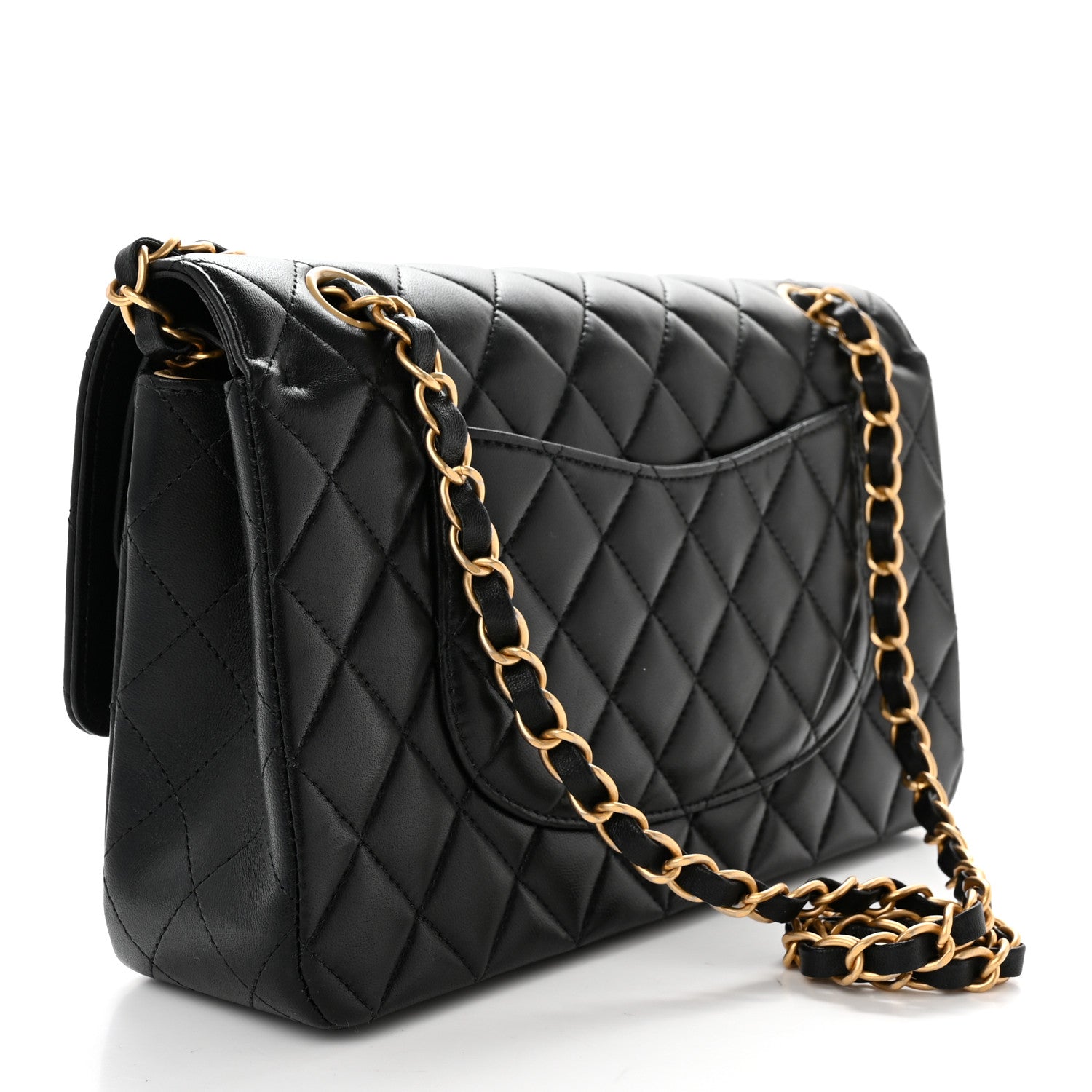 Lambskin Quilted Medium Rue Cambon Charms Double Flap Black