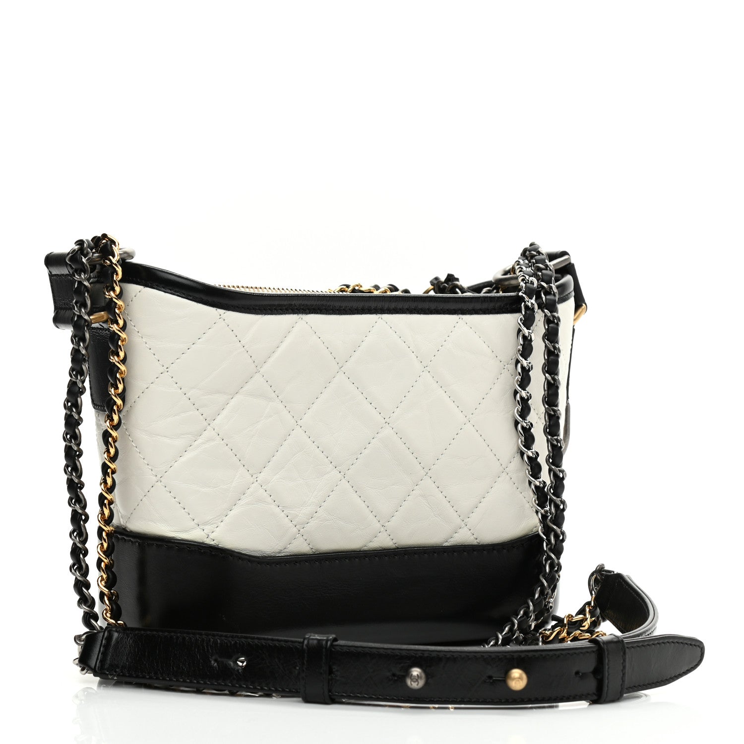 Aged Calfskin Quilted Small Gabrielle Hobo Black White