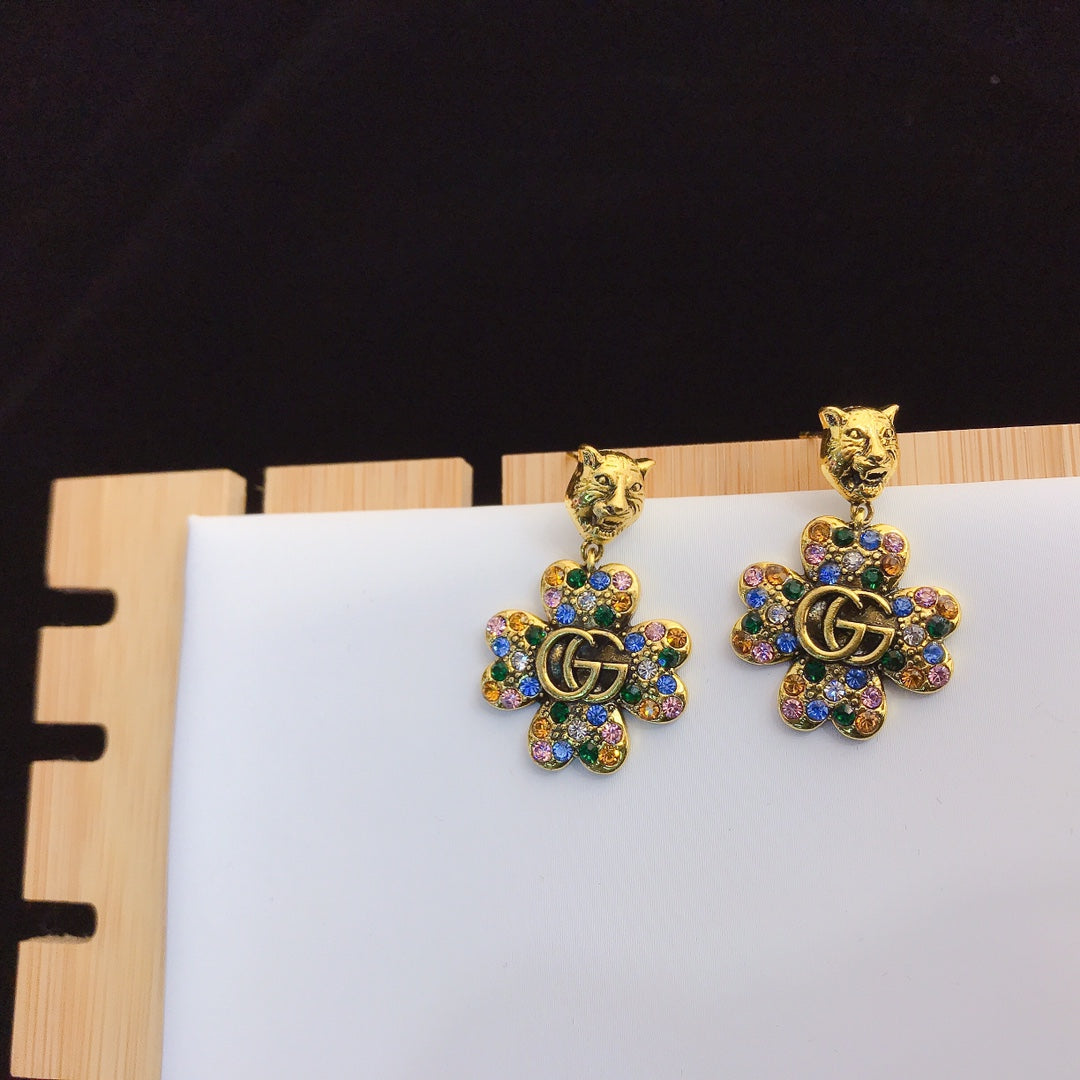 Colored Diamond Tiger Head Earrings