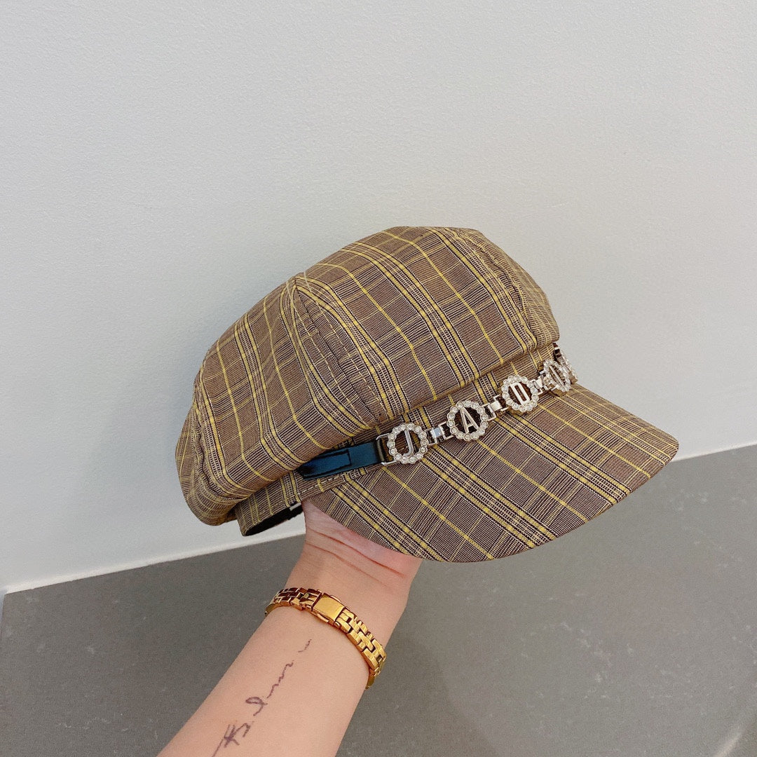 Fashion ladies plaid pattern octagonal hat