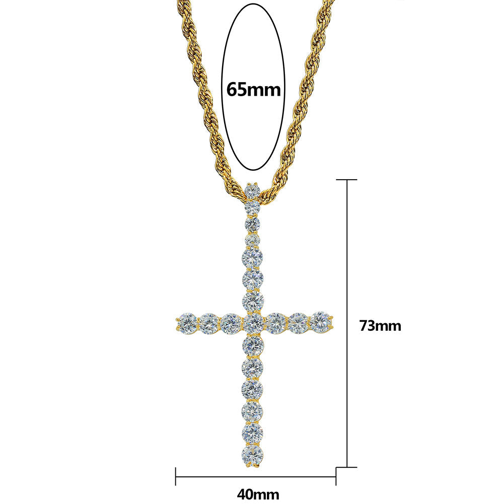 Micro Paved Zircon Hip Hop Anka Key Cross Hip Hop Pendant Necklace