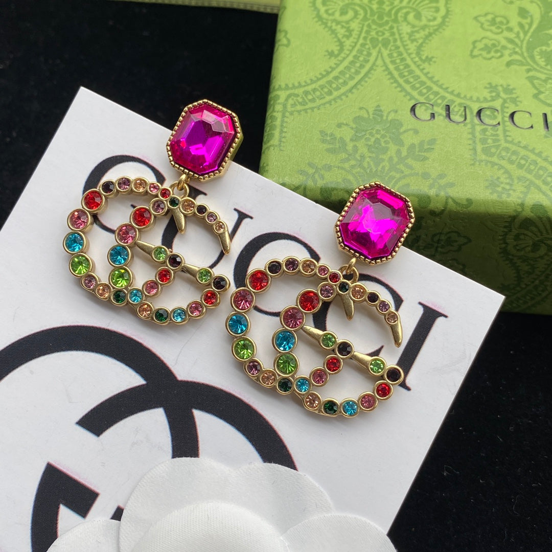 Vintage Colored Diamond Letter Earrings