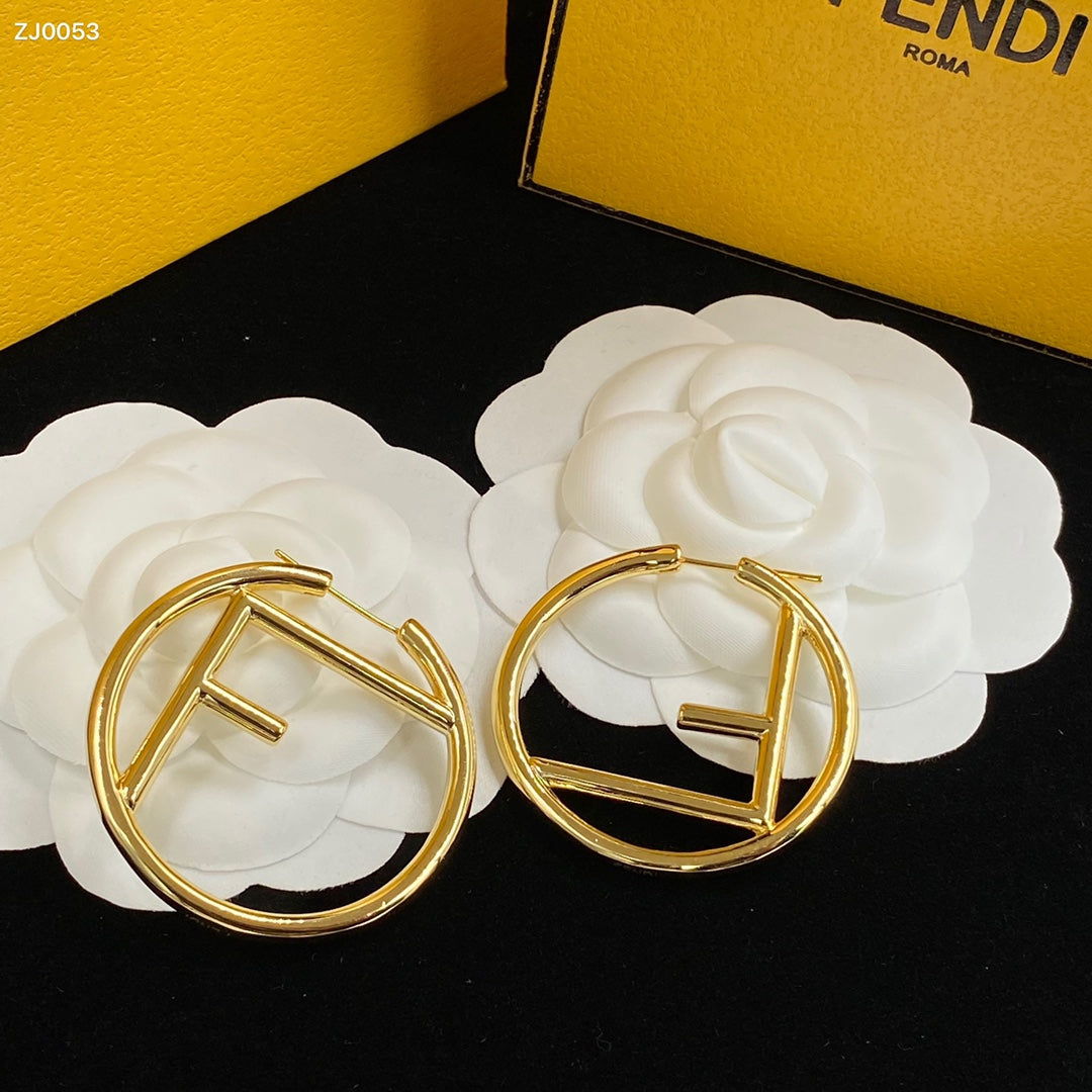 3 Sizes of F Hoop Golden Earrings