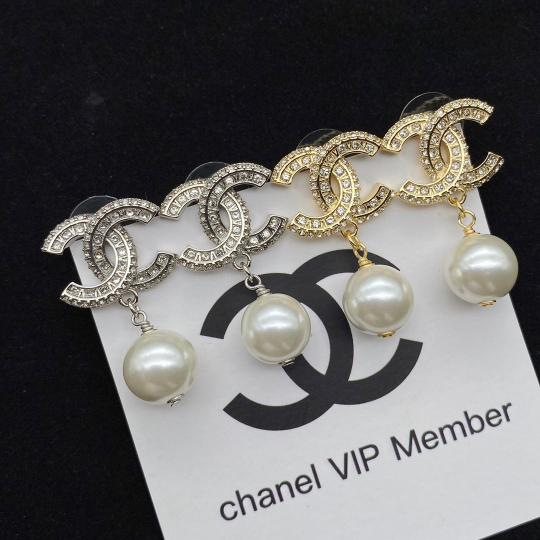 Double C Pearl Drop Earrings