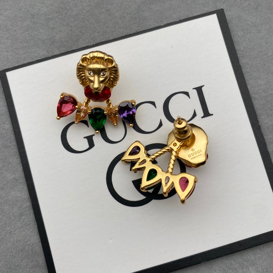 Tiger Head Colored Diamond Earrings