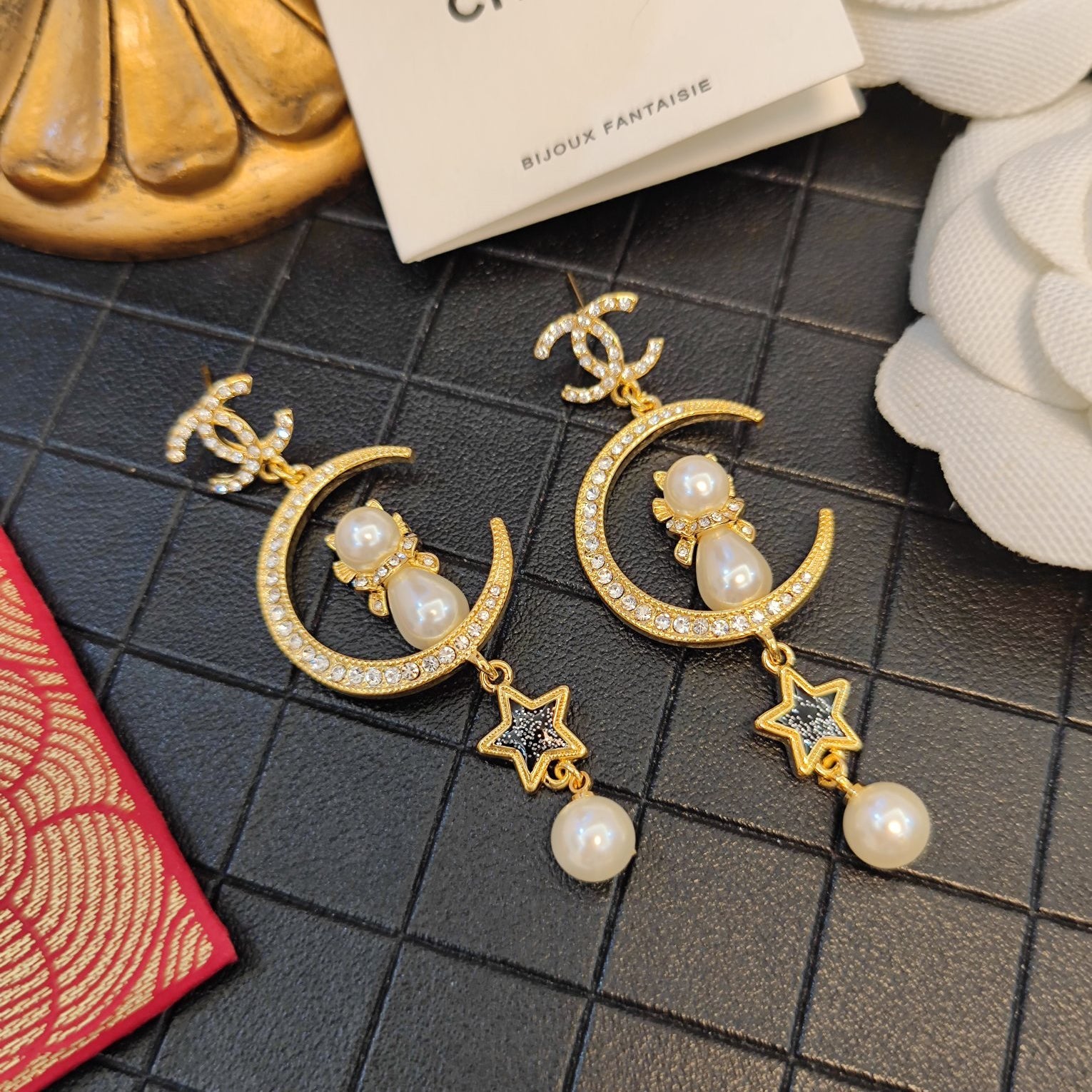 Cat Moon Star Dangling Earrings