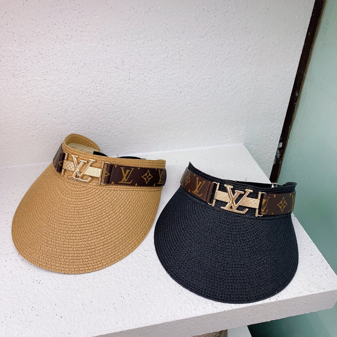 Empty Top Metal Logo Elastic Band Straw Hat