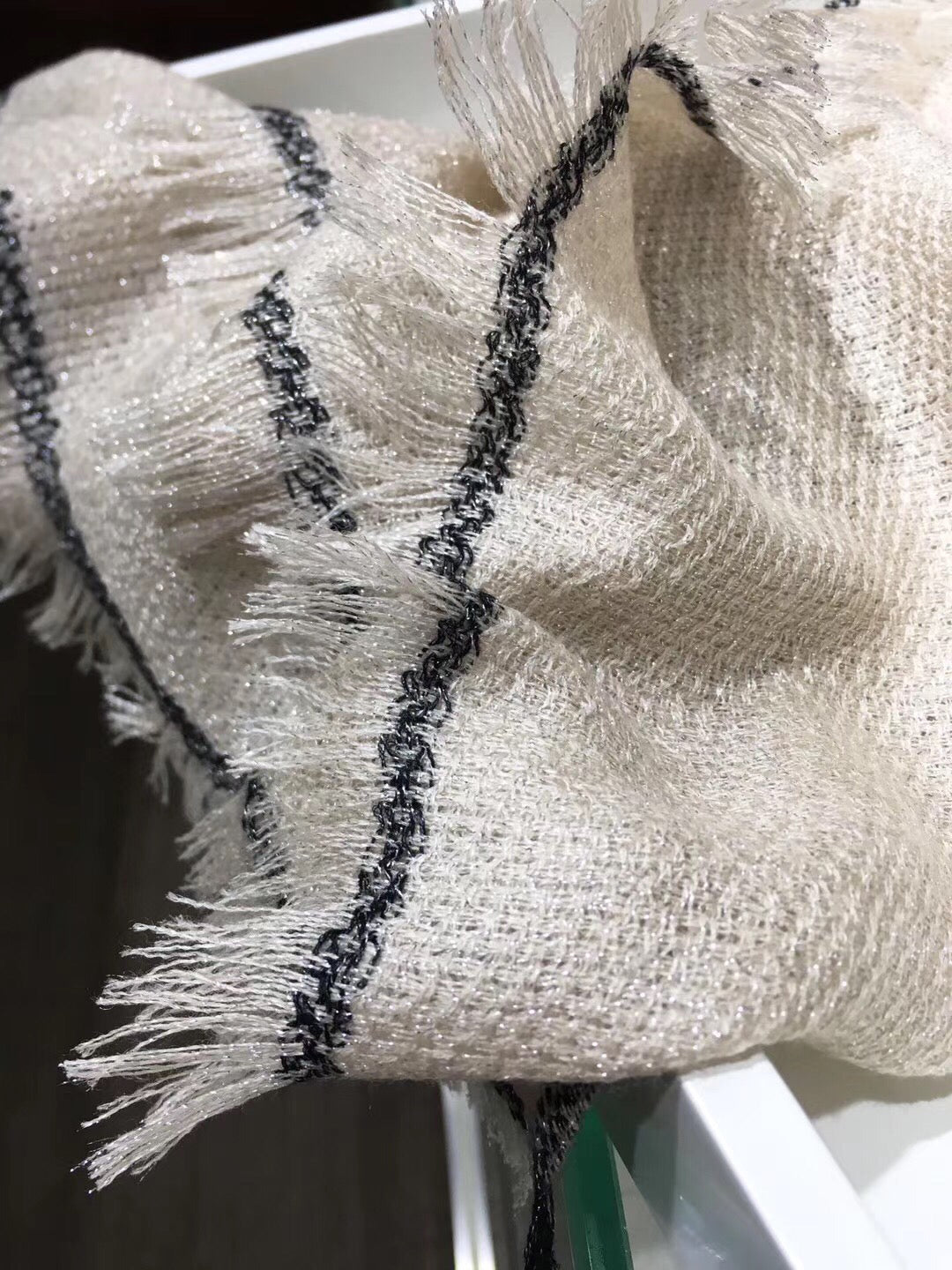 Fine Glitter Stripe Silver Thread Scarf Shawl