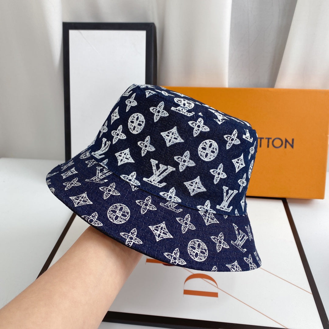 Monogram Print Denim Bucket Hat