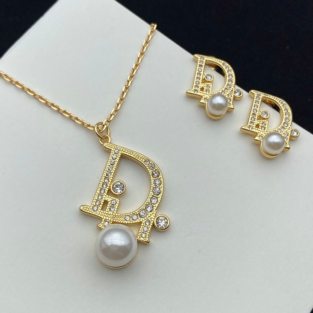 Letters Pearl Earring Necklace Set