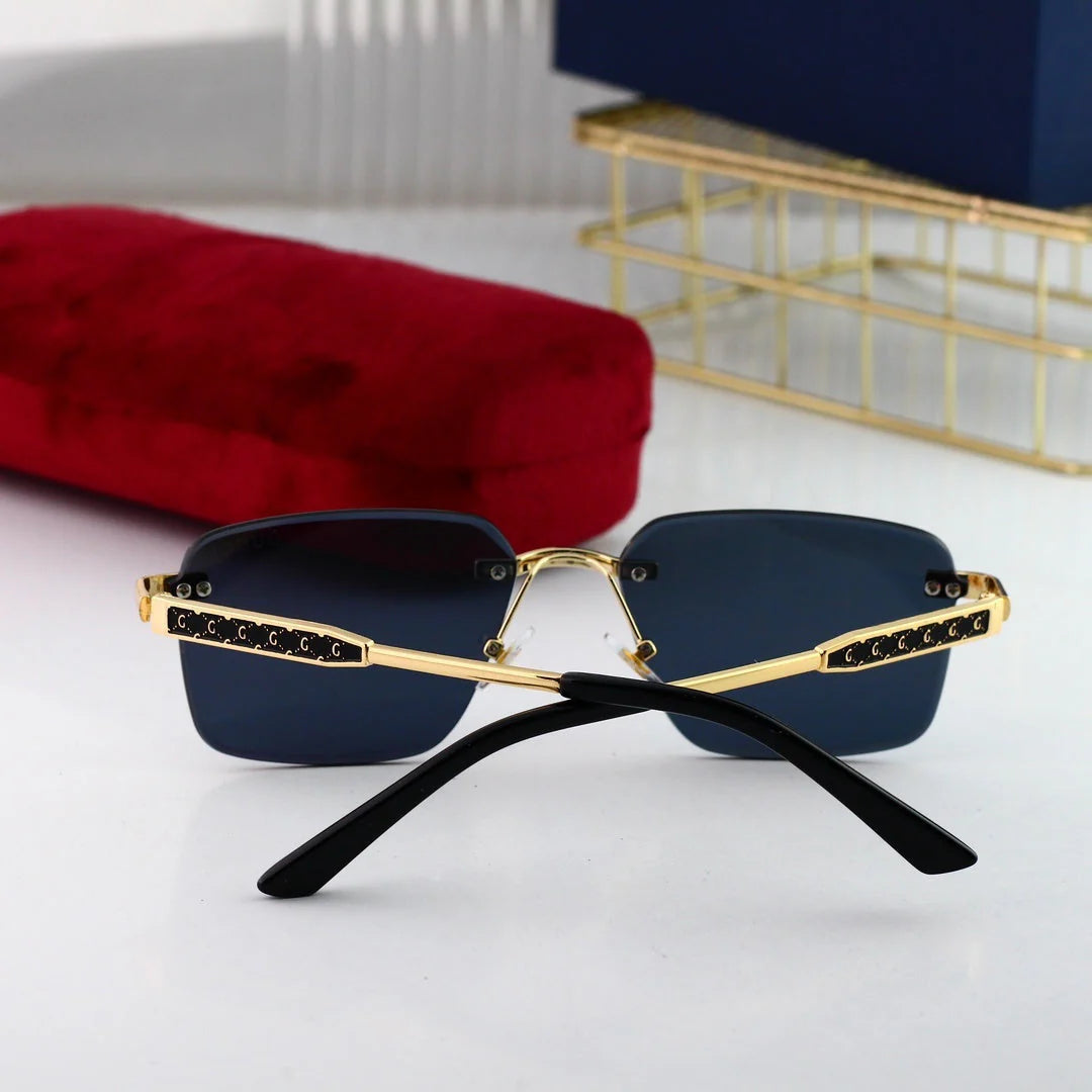 Polygonal rimless cut-edge sunglasses