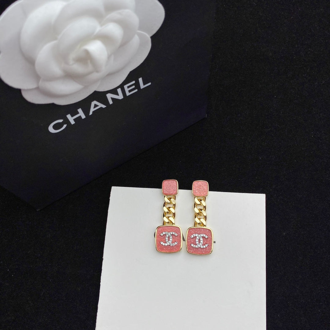 Sparkling Pink Enamel Earrings