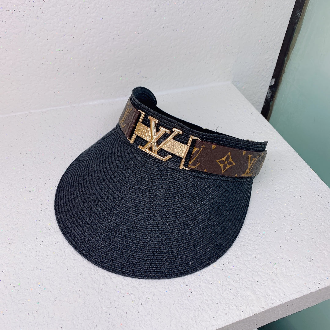 Empty Top Metal Logo Elastic Band Straw Hat