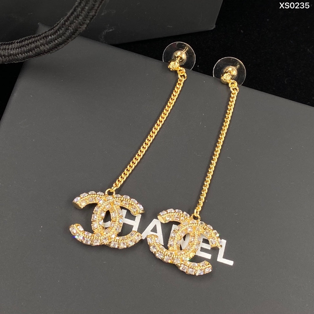 Chain Crystal Diamond Drop Earrings