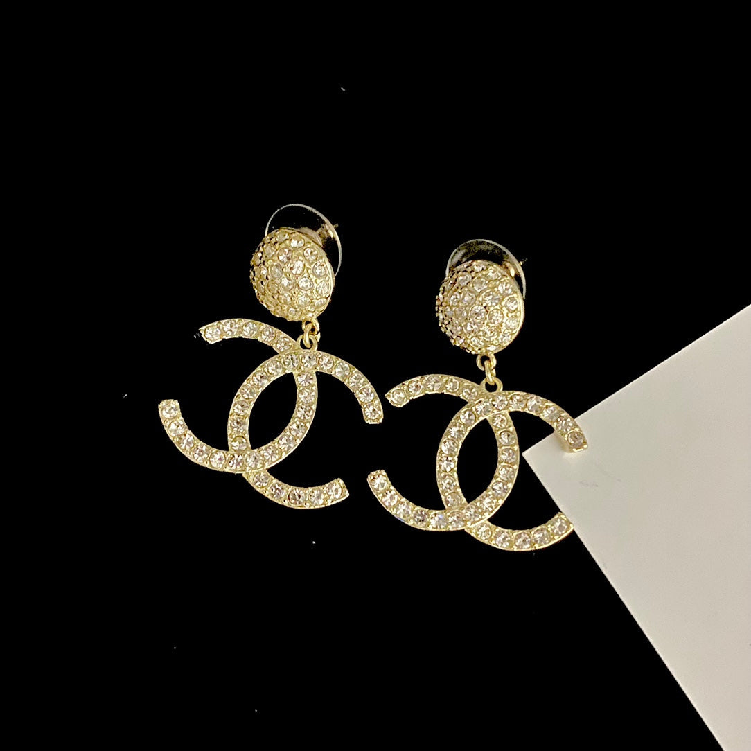 Shiny Full Diamond Logo Earrings