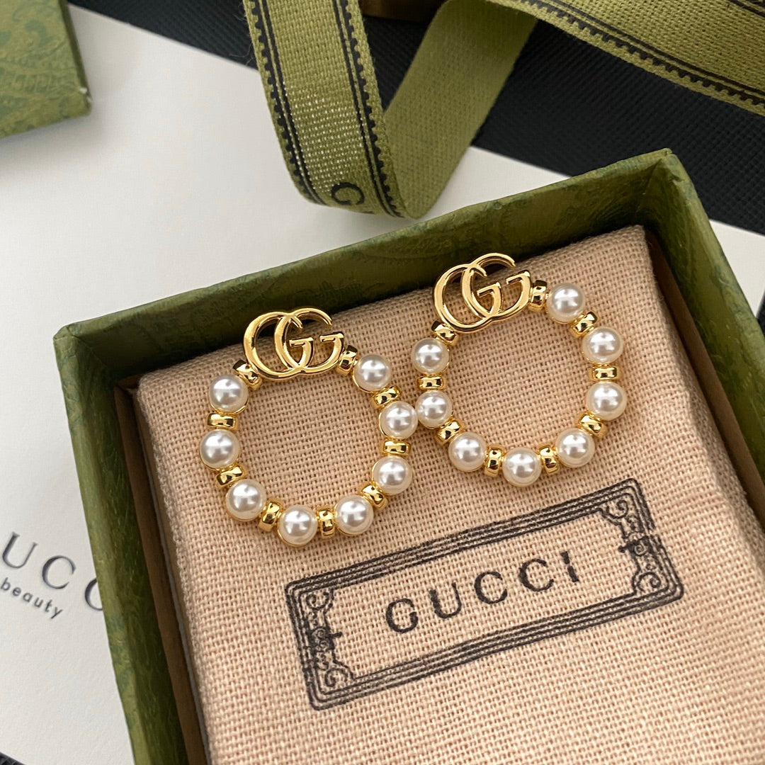 Pearl Letter Hoop Earrings