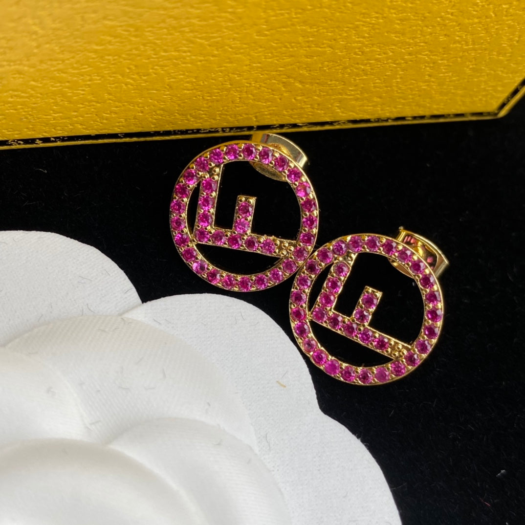 Pink Diamond F Letter Earrings