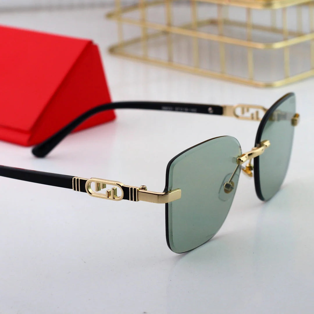 Polygonal rimless cut-edge sunglasses