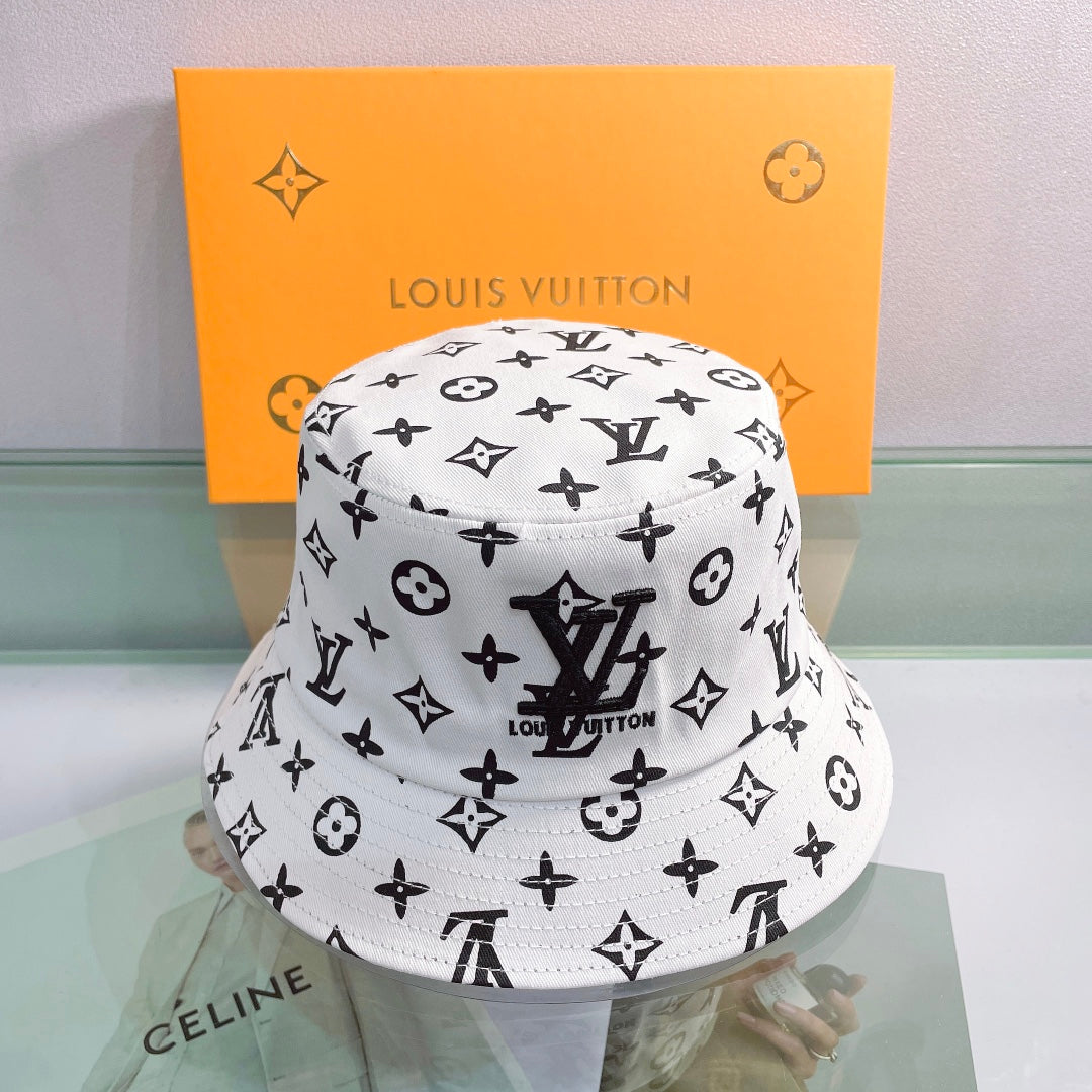 Monogram Print Embroidered Bucket Hat