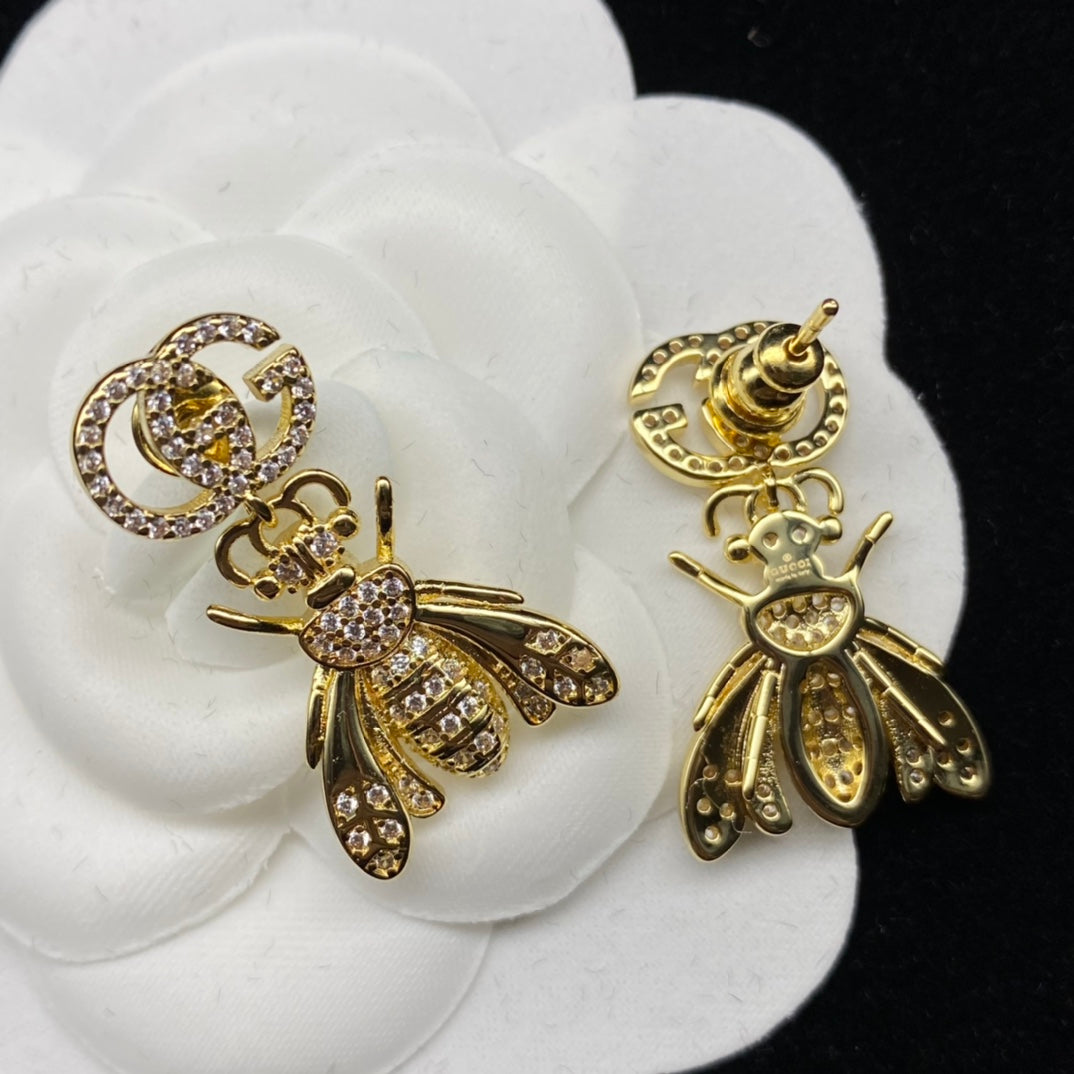 Double G Bee Diamond Earrings