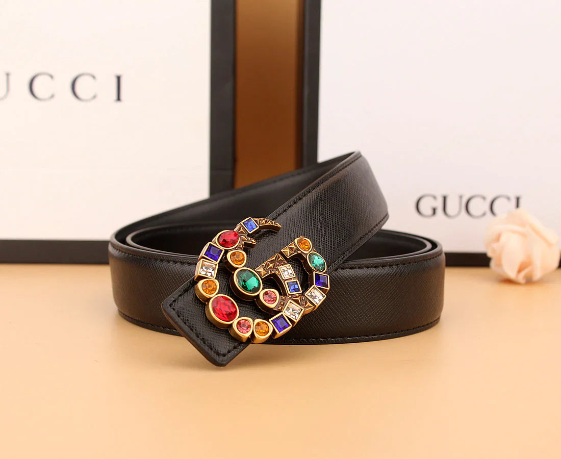 2 luxury double G irregular colored diamond belts